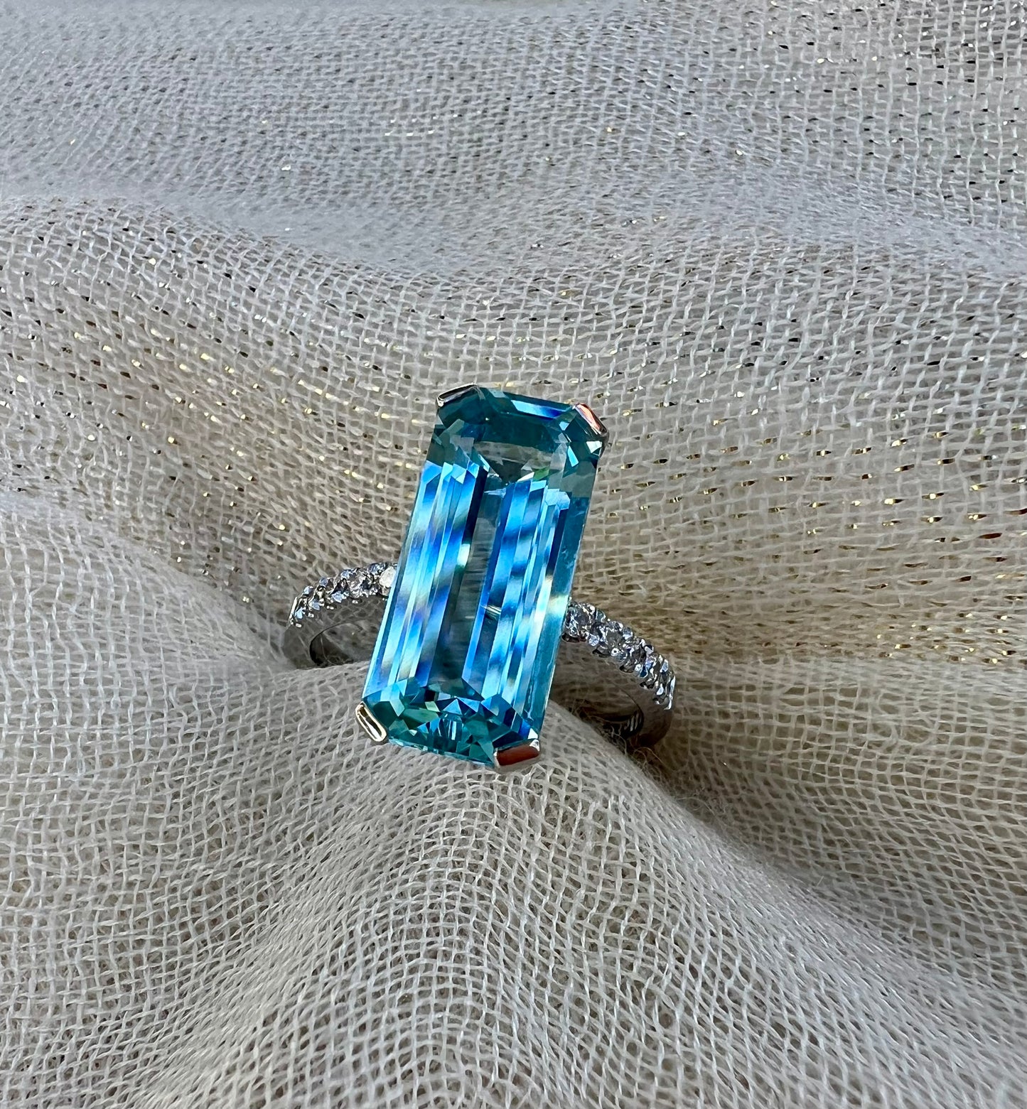 Aquamarine Emerald cut ring