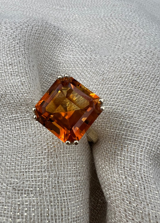 Mandarin Asscher cut Citrine ring