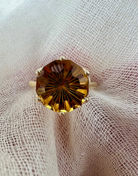 Citrine “bee hive” cut ring