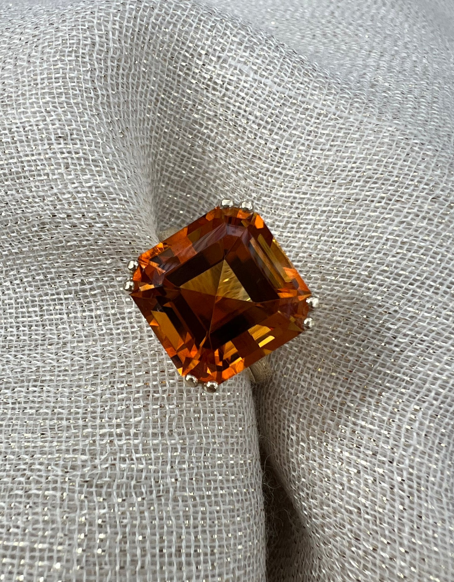 Mandarin Asscher cut Citrine ring