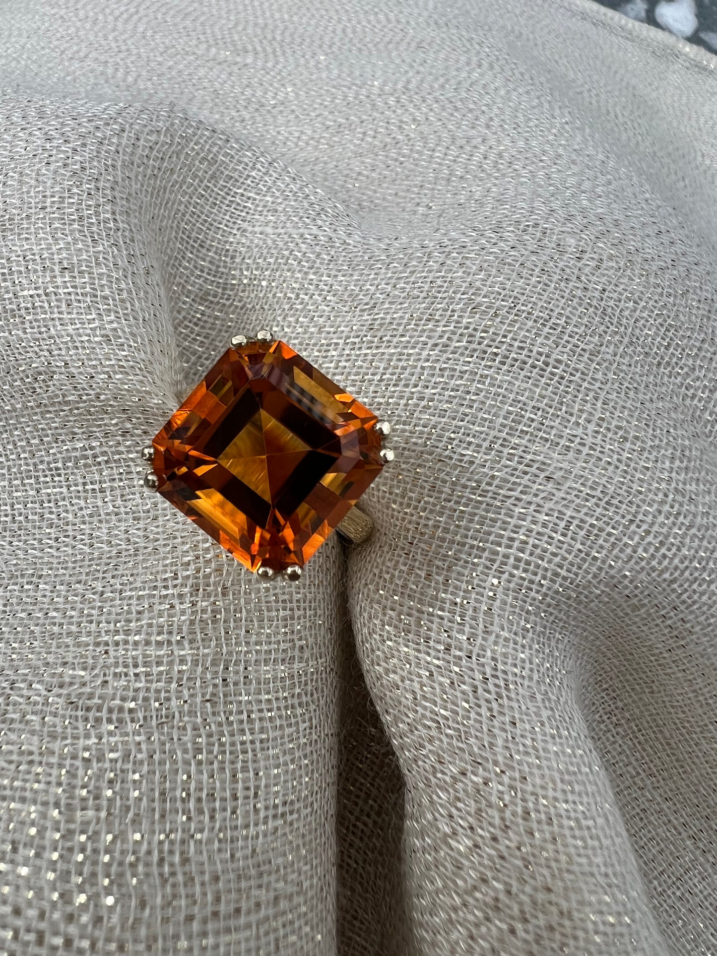 Mandarin Asscher cut Citrine ring