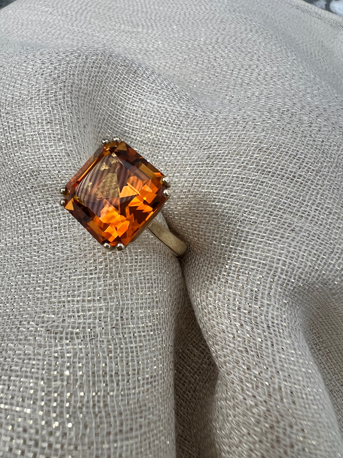 Mandarin Asscher cut Citrine ring