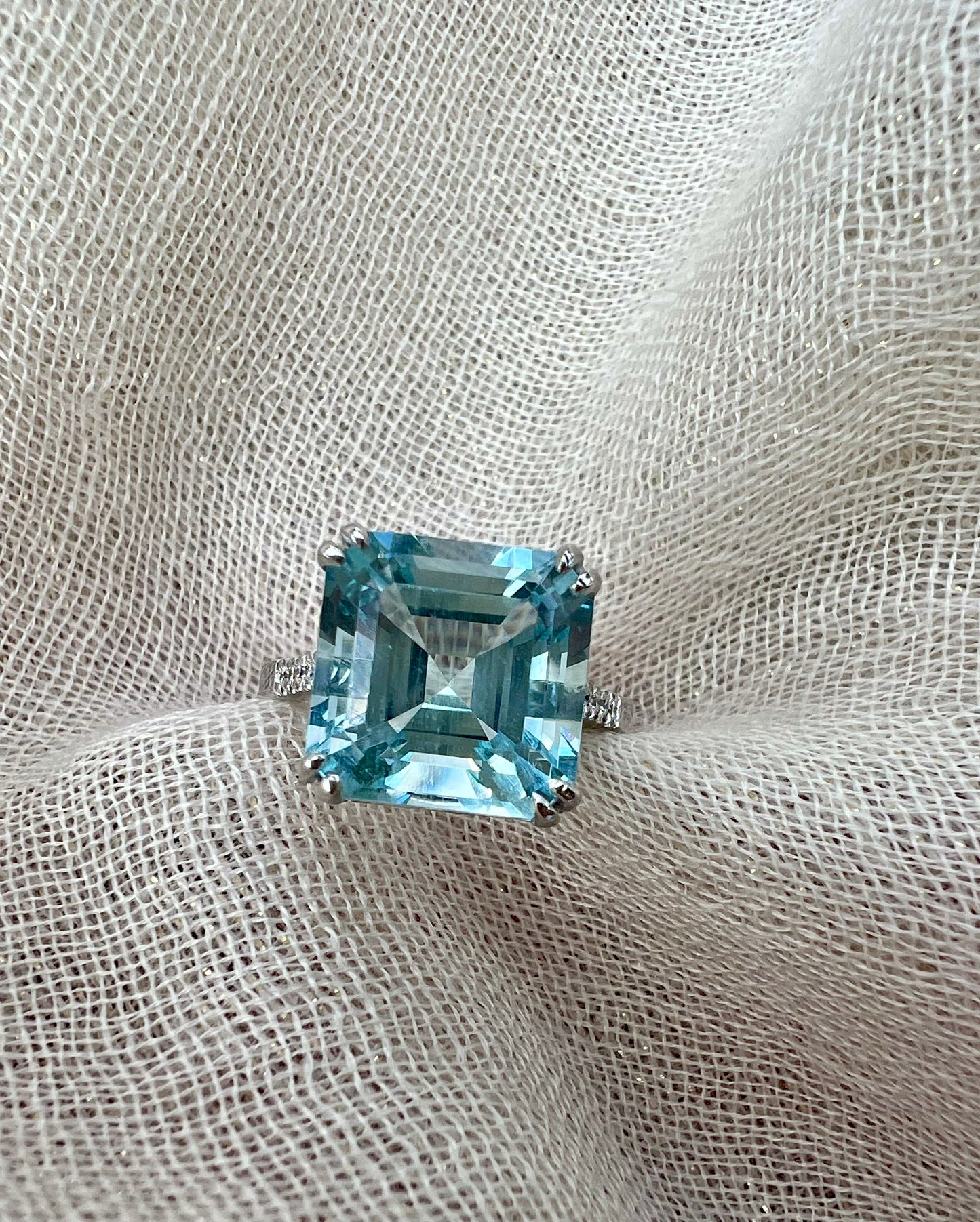 Aquamarine Asscher cut ring