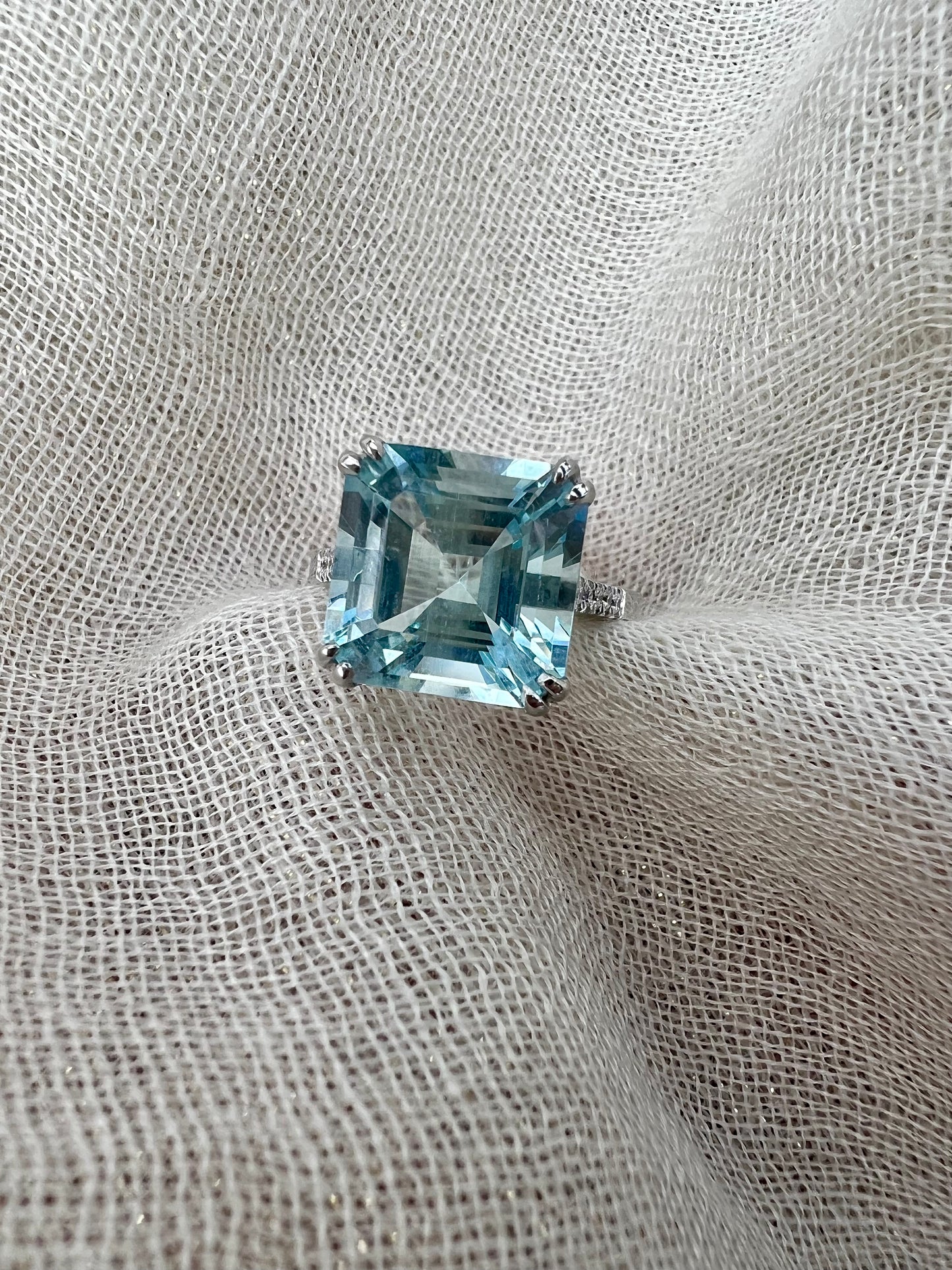 Aquamarine Asscher cut ring