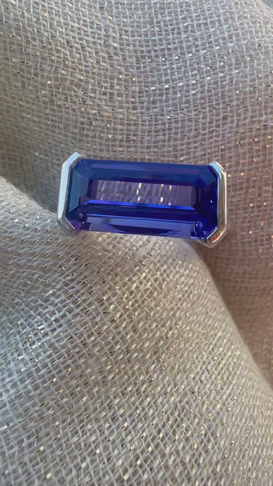 Tanzanite Emerald cut side set ring