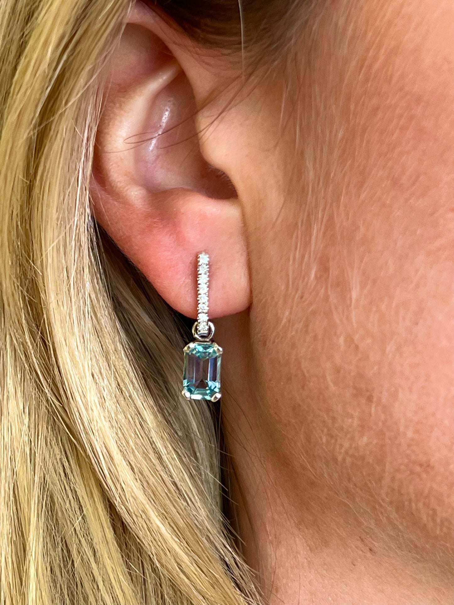 Aquamarine emerald cut drop earrings