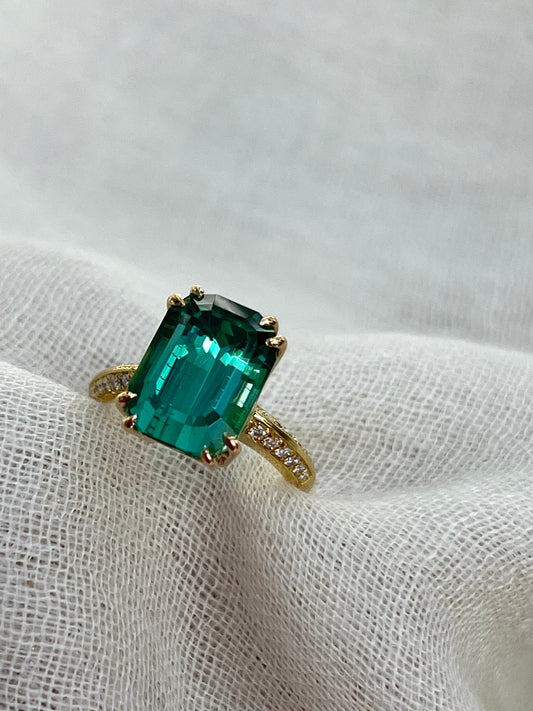 Green Tourmaline Emerald cut ring