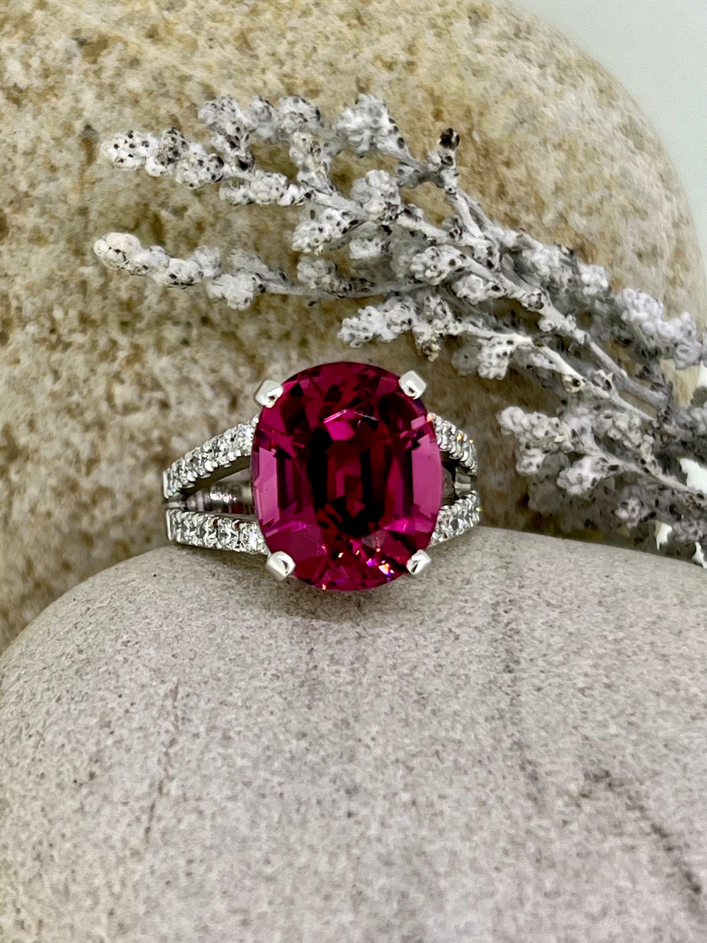 Pink Tourmaline split shank ring