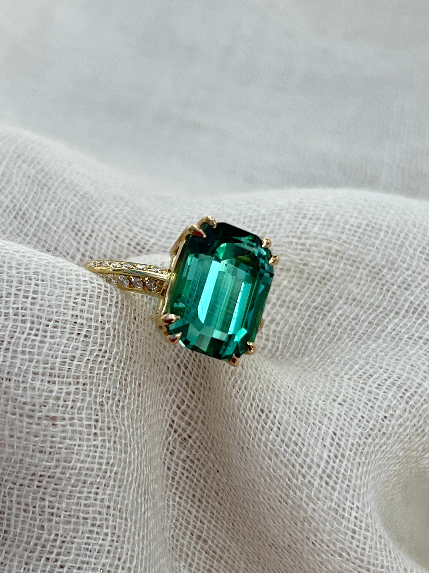 Green Tourmaline Emerald cut ring