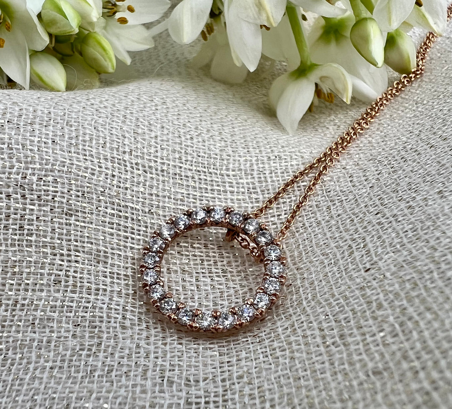 Rose gold diamond circle pendant and chain