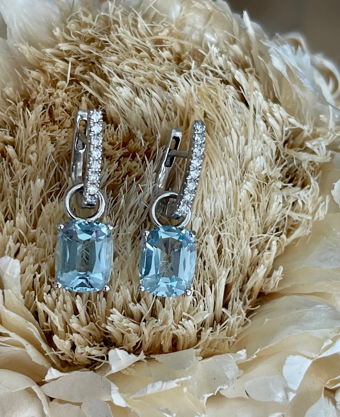 Huggies with Interchangeable Aquamarine pendant