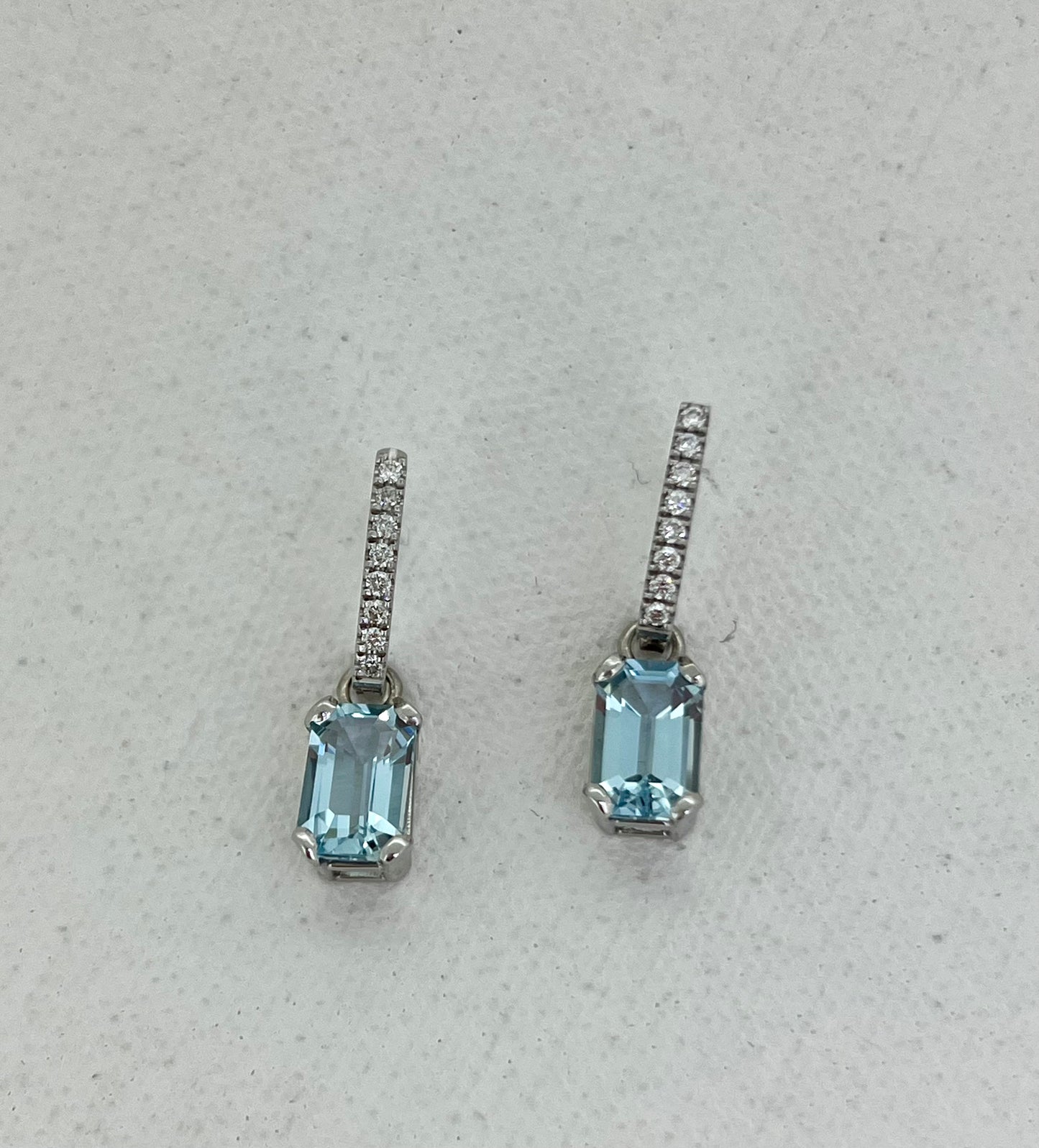 Aquamarine emerald cut drop earrings