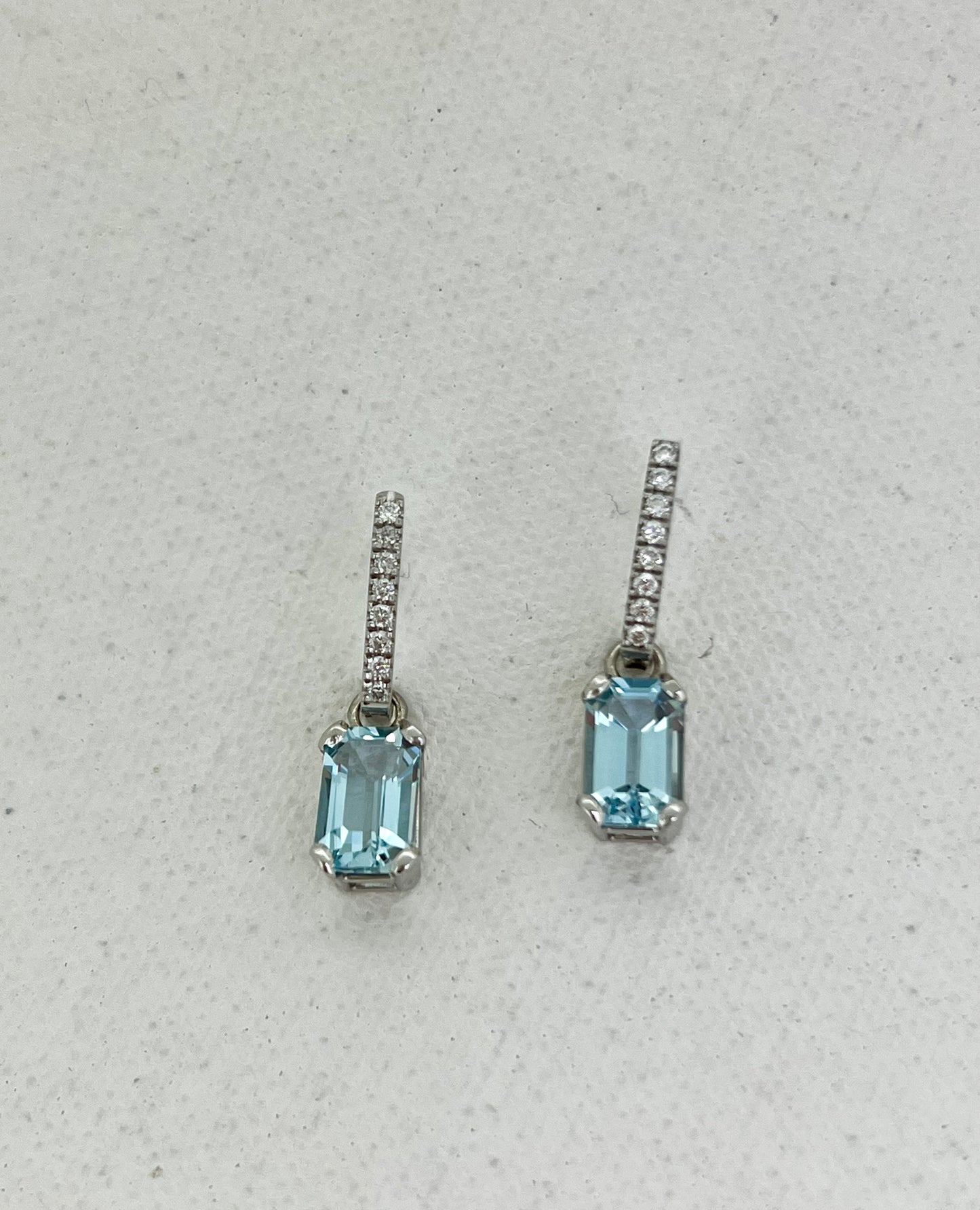 Aquamarine emerald cut drop earrings