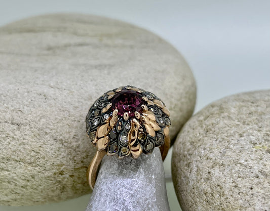 Pincushion ring with pink tourmaline .