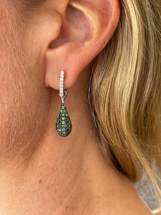 Huggies with Tsavorite and black diamond pendent