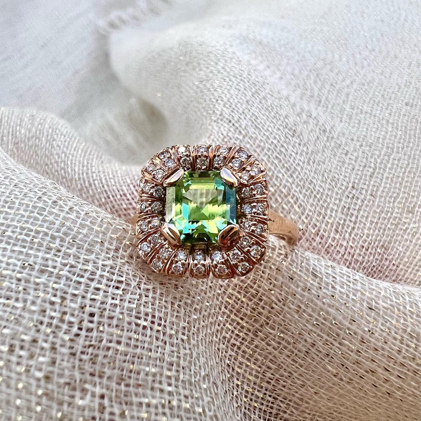 Mint Tourmaline radial ring.