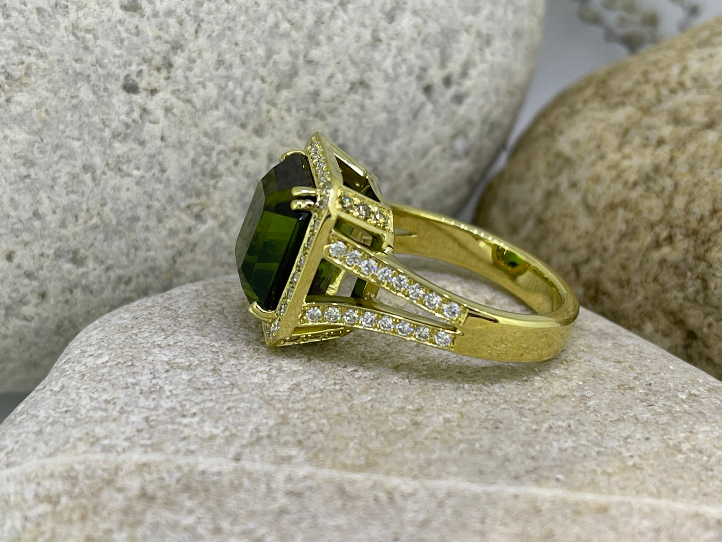 Emerald cut green Tourmaline ring