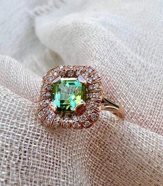 Mint Tourmaline radial ring.