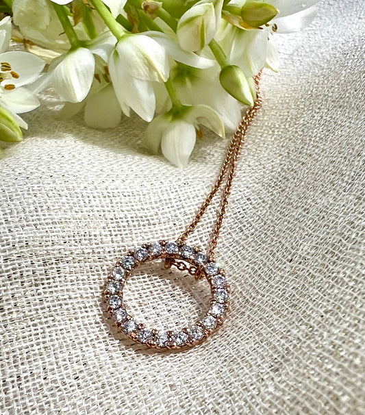 Rose gold diamond circle pendant and chain