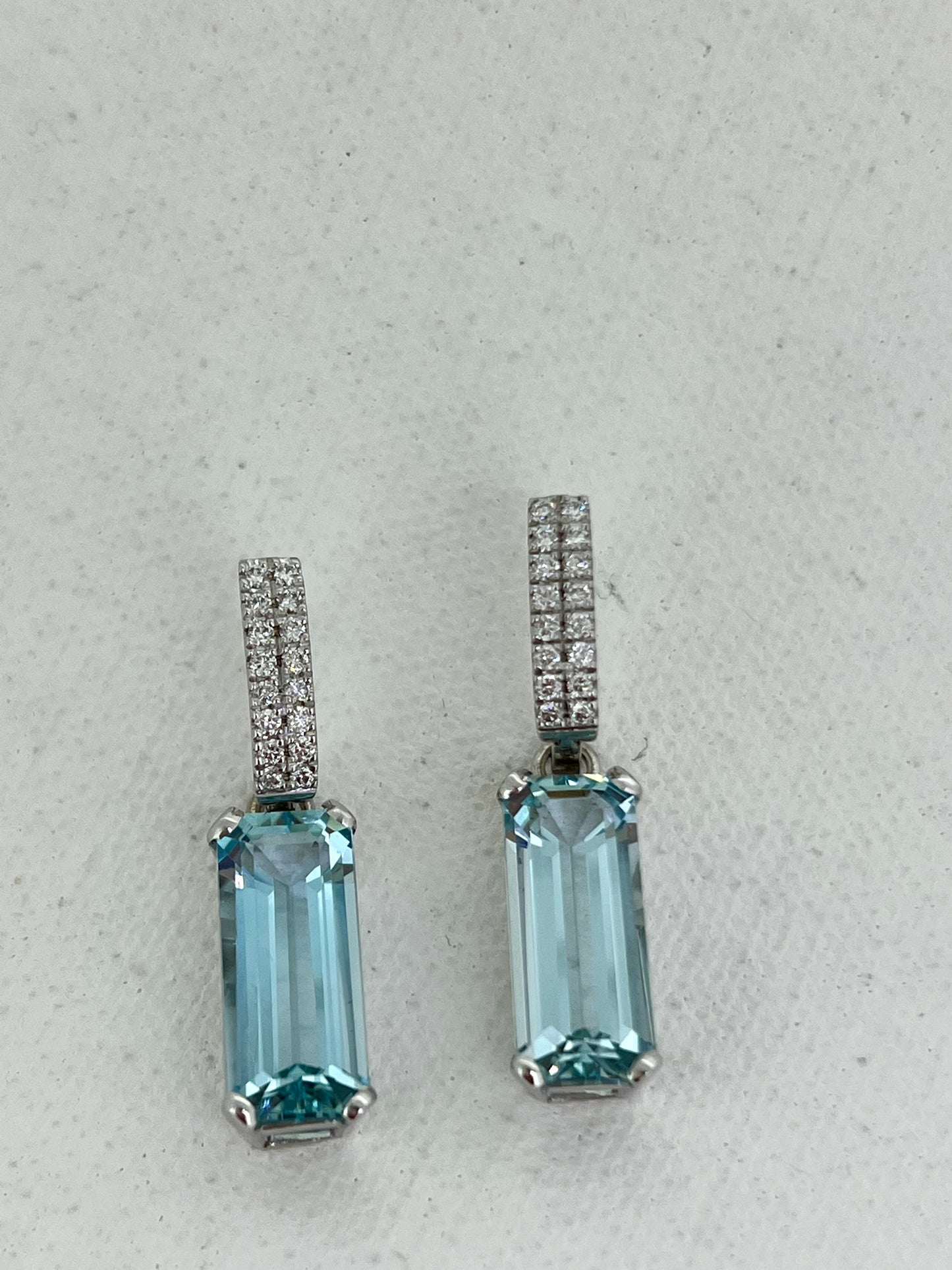 Long Emerald cut Aquamarines on Huggies