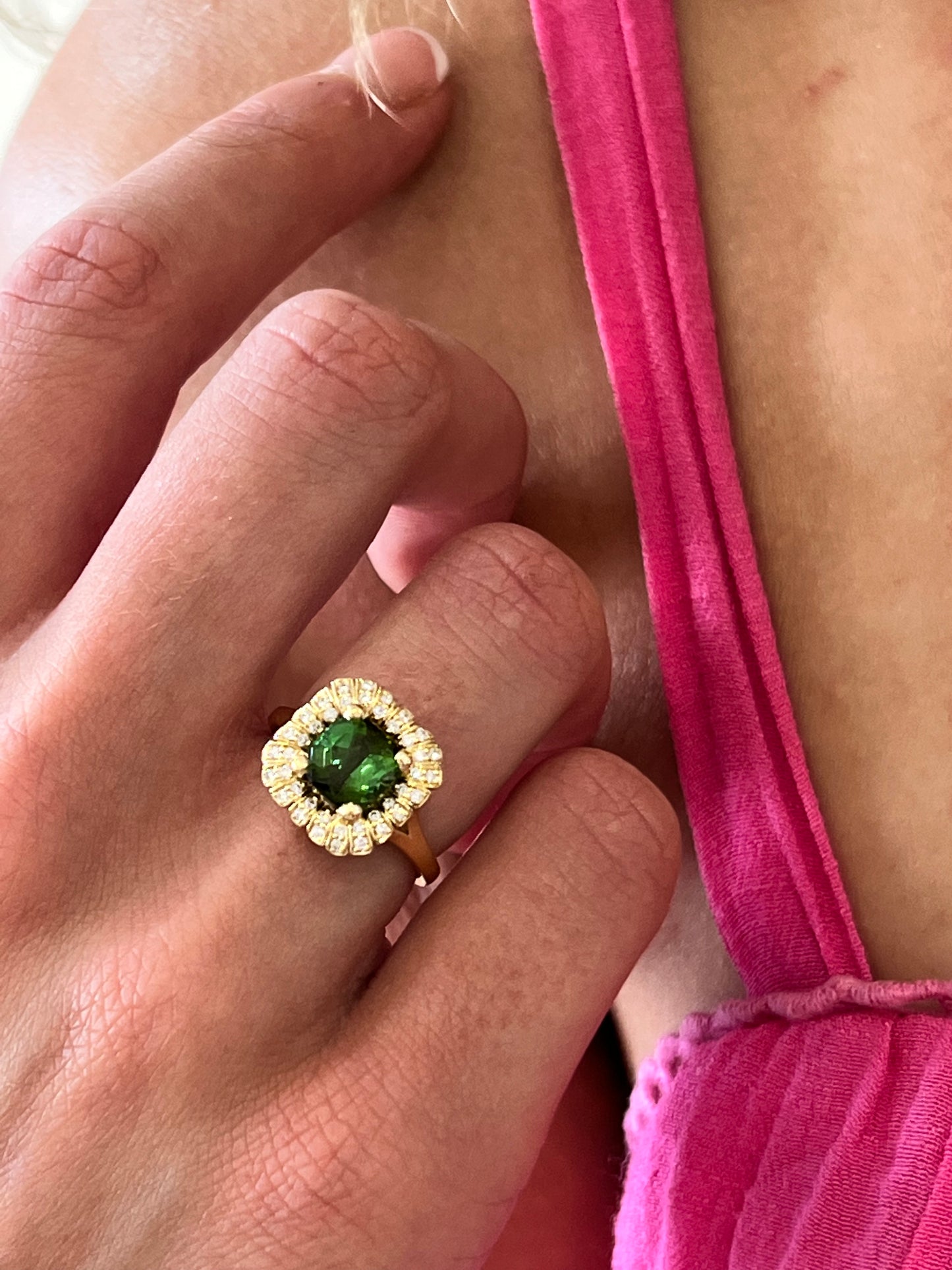 Green Tourmaline radial ring.