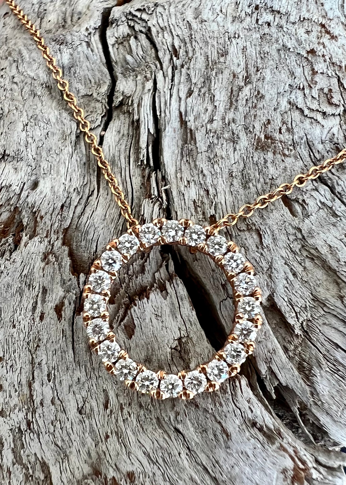 Rose gold diamond circle pendant and chain