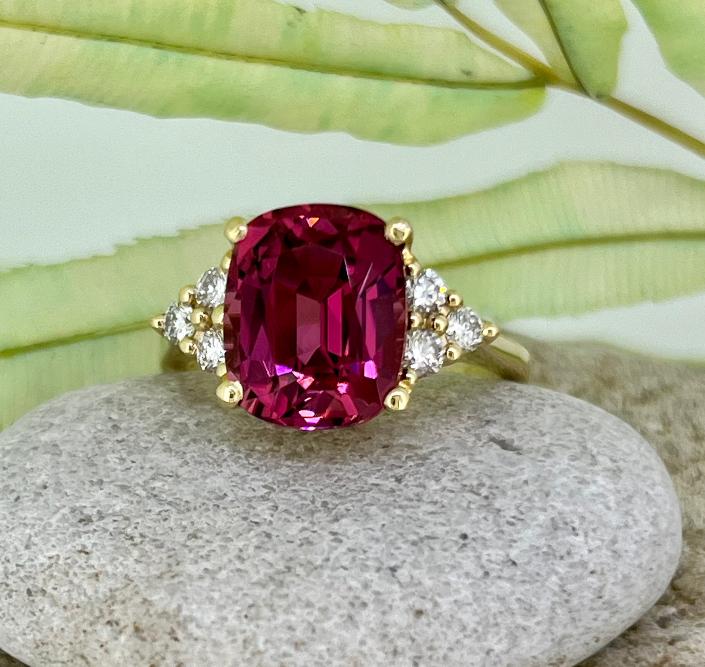 Pink Tourmaline ring in yellow gold