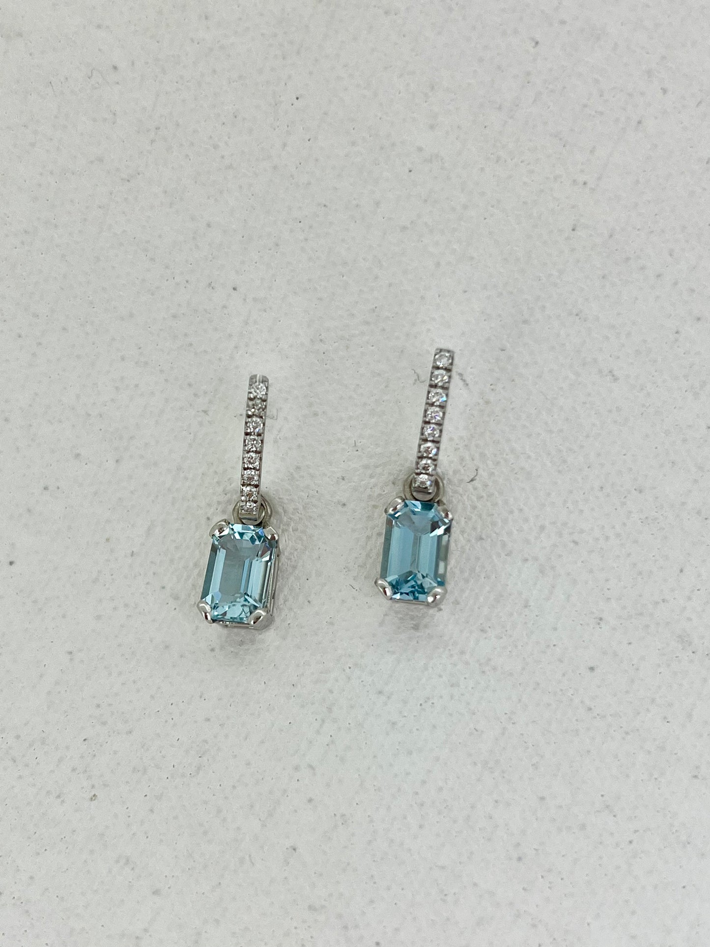 Aquamarine emerald cut drop earrings