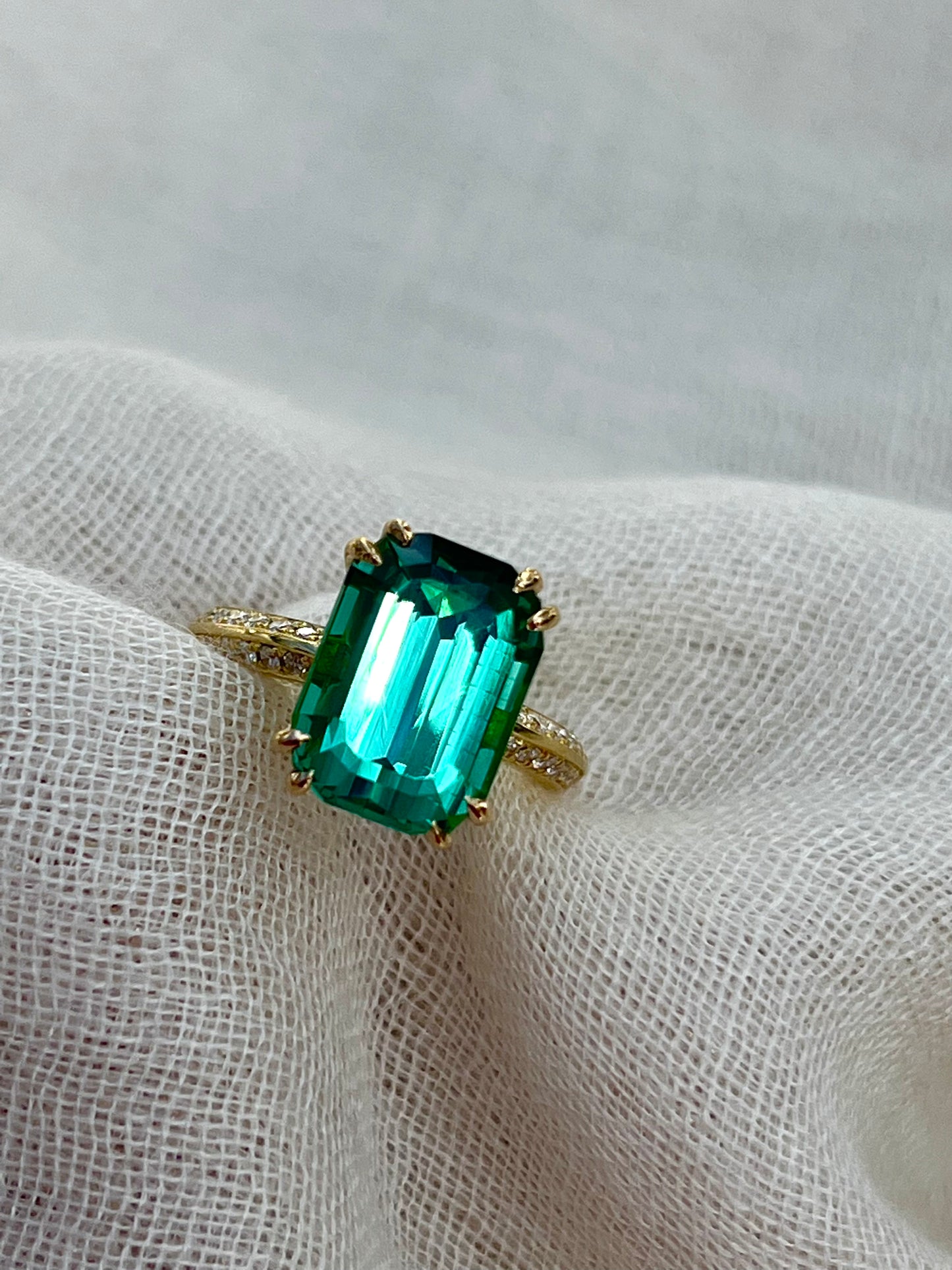 Green Tourmaline Emerald cut ring