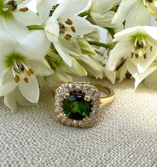 Green Tourmaline radial ring.