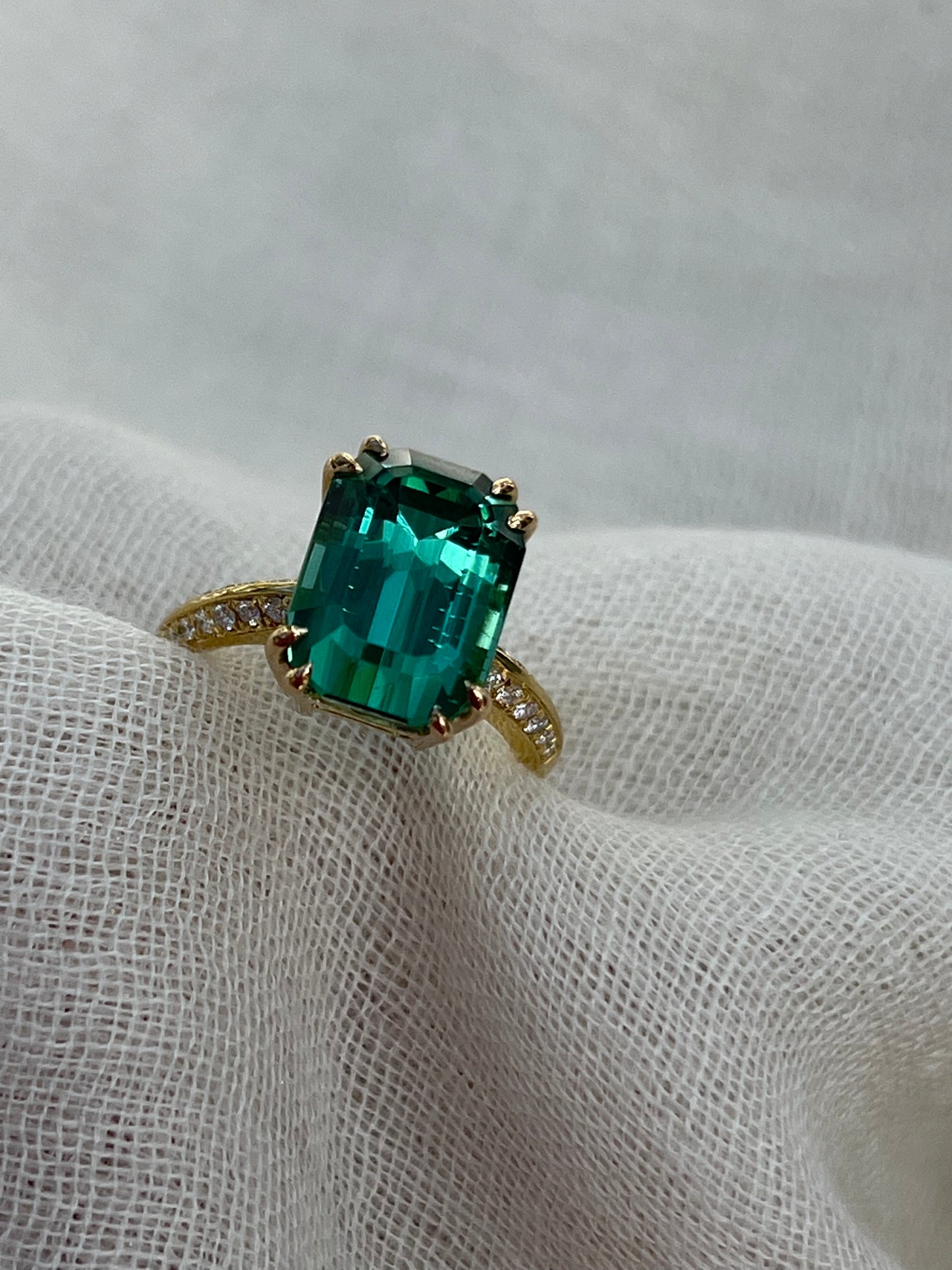 Green Tourmaline Emerald cut ring